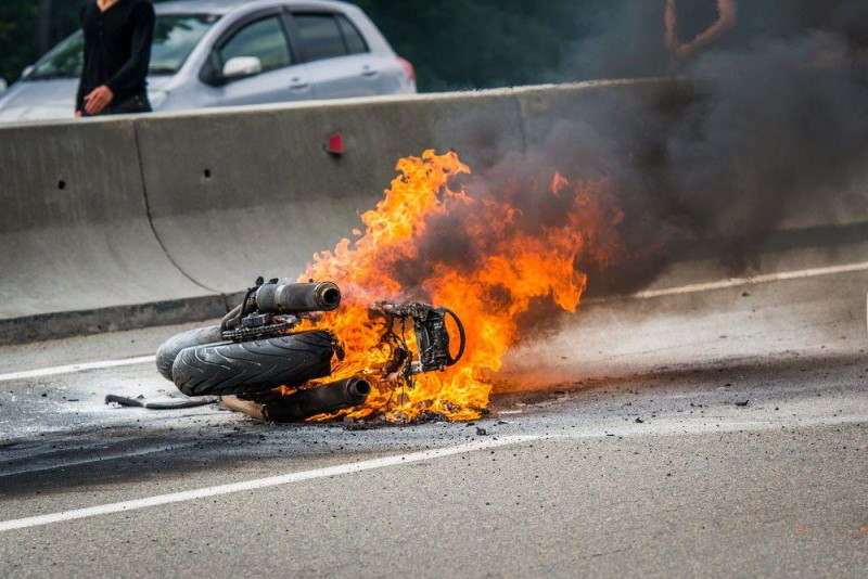 motorcycle on fire