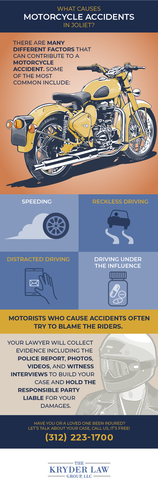 Infografía sobre las causas del accidente de motocicleta en Joliet