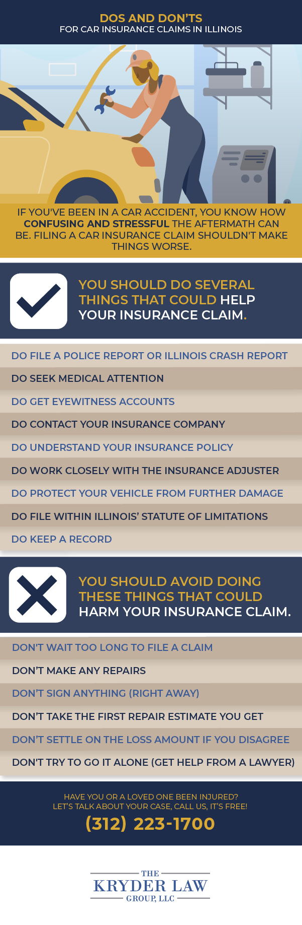 Do's and Don'ts for Car Insurance Claims in Illinois Infographic
