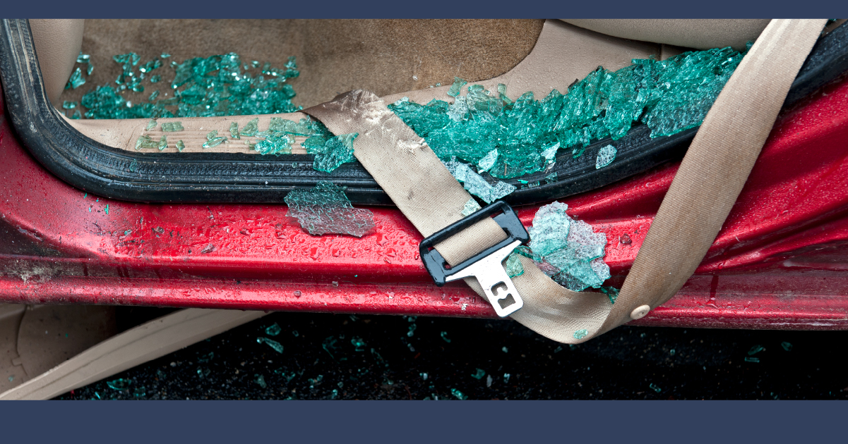 Broken Glass in the Door of a Car from an Accident with a Drunk Driver