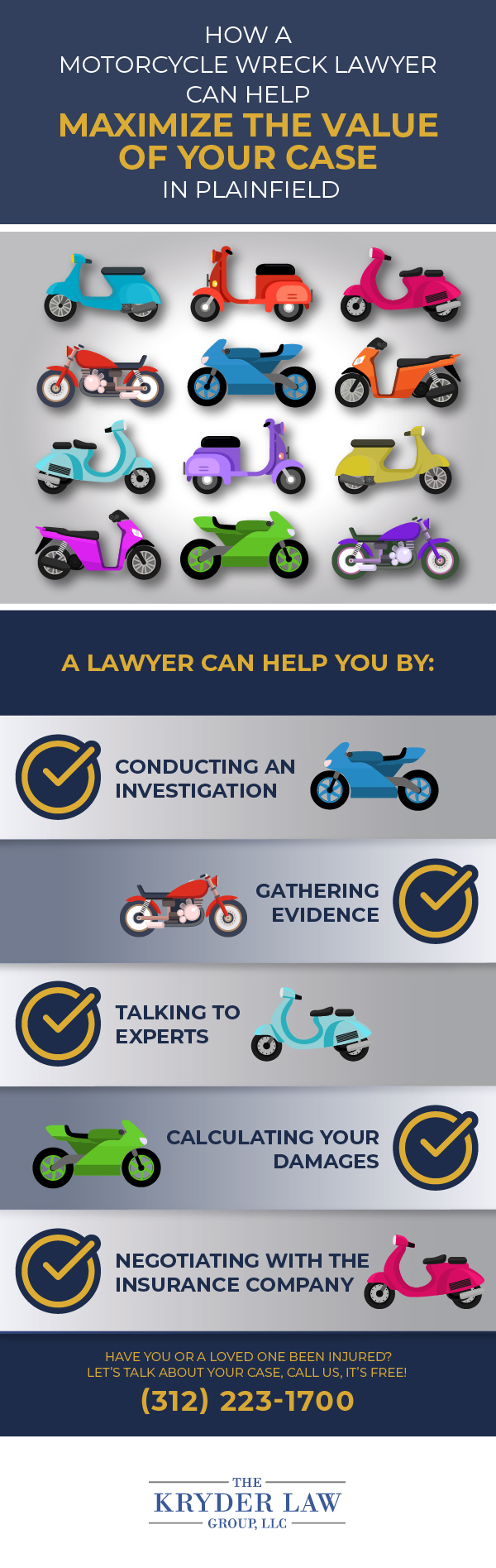 Infografía de los beneficios de contratar a un abogado de accidentes de motocicleta en Plainfield