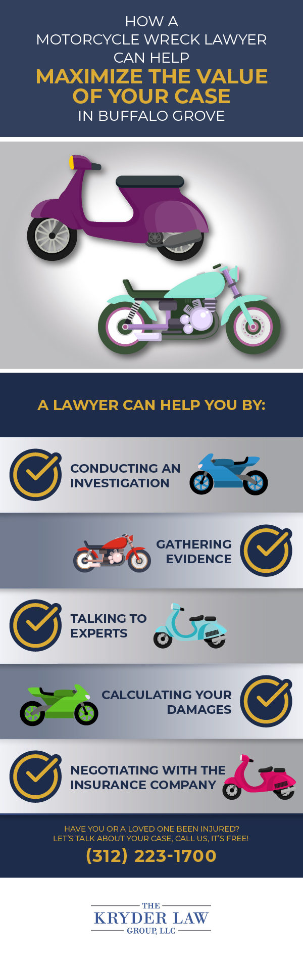 Infografía de los beneficios de contratar a un abogado de accidentes de motocicleta en Buffalo Grove