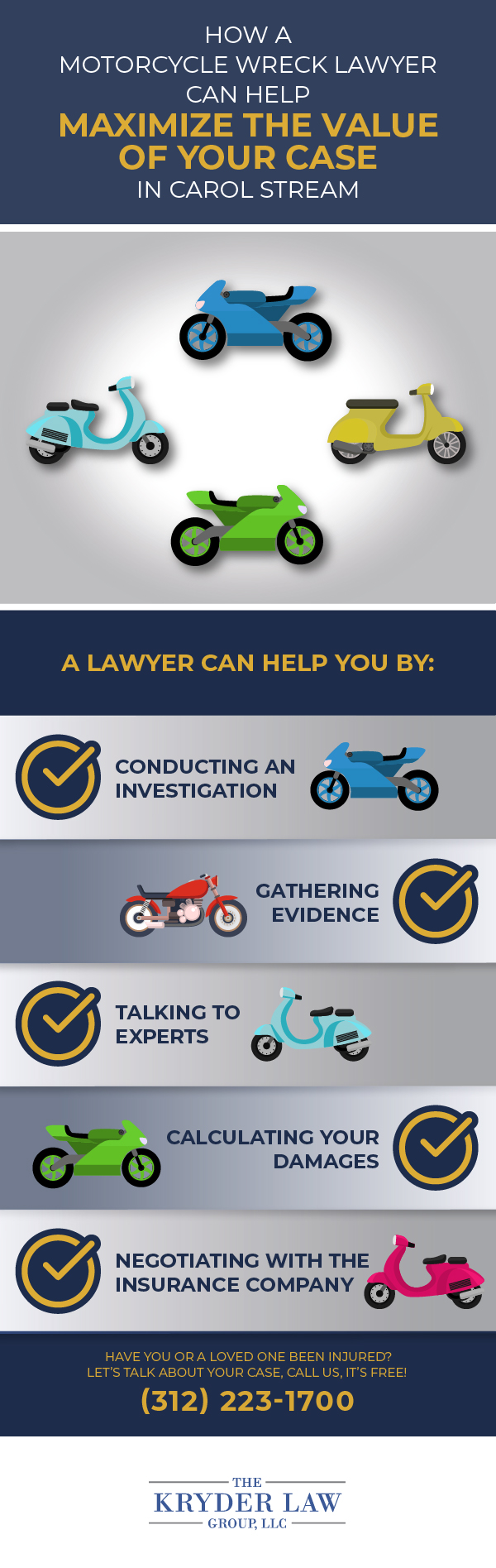 Infografía de los beneficios de contratar a un abogado de accidentes de motocicleta de Carol Stream