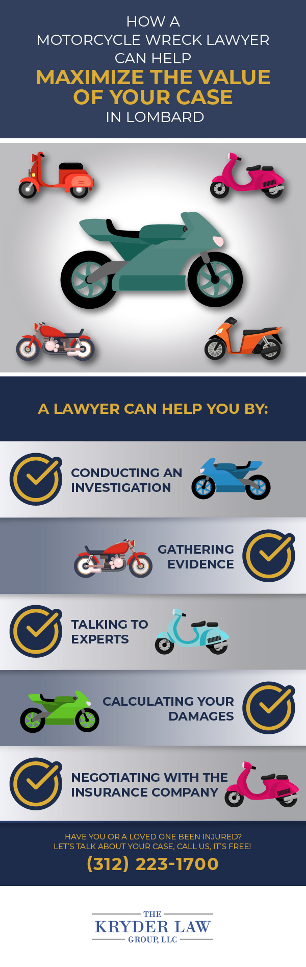 Infografía de los beneficios de contratar a un abogado de accidentes de motocicleta de Lombard