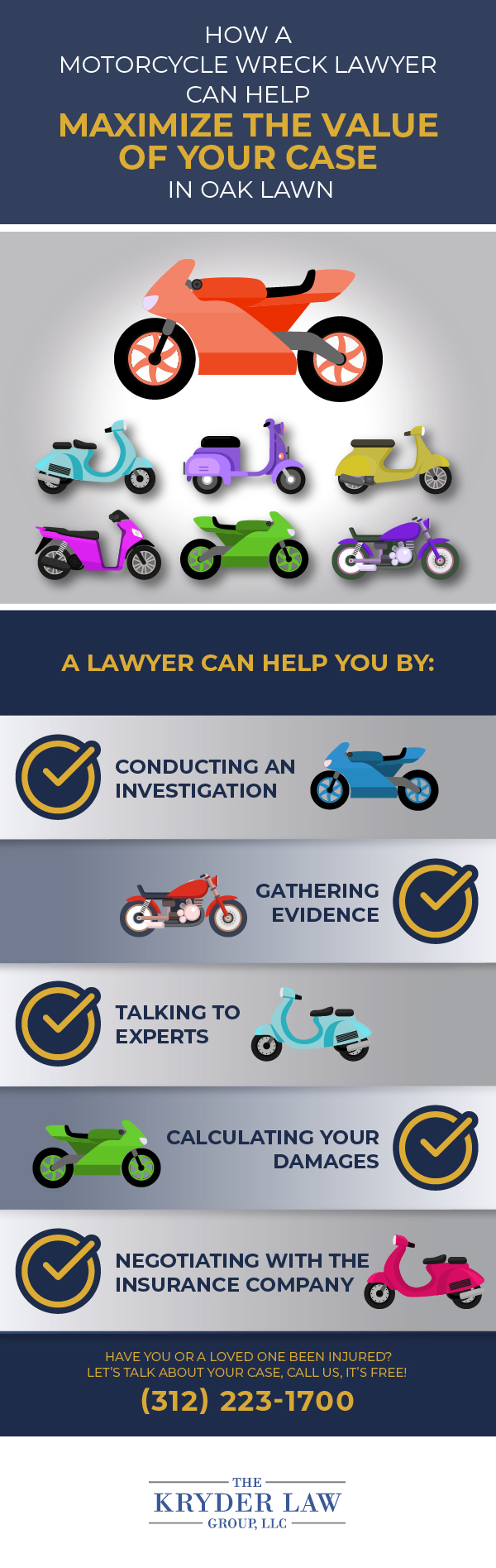 Infografía de los beneficios de contratar a un abogado especializado en accidentes de motocicleta en Oak Lawn