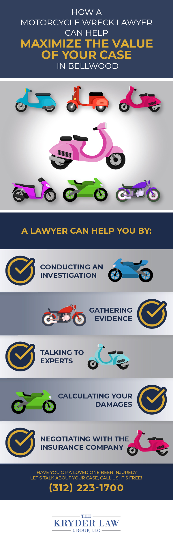 Cómo un abogado de accidentes de motocicleta puede ayudar a maximizar el valor de su caso en Bellwood Infografía