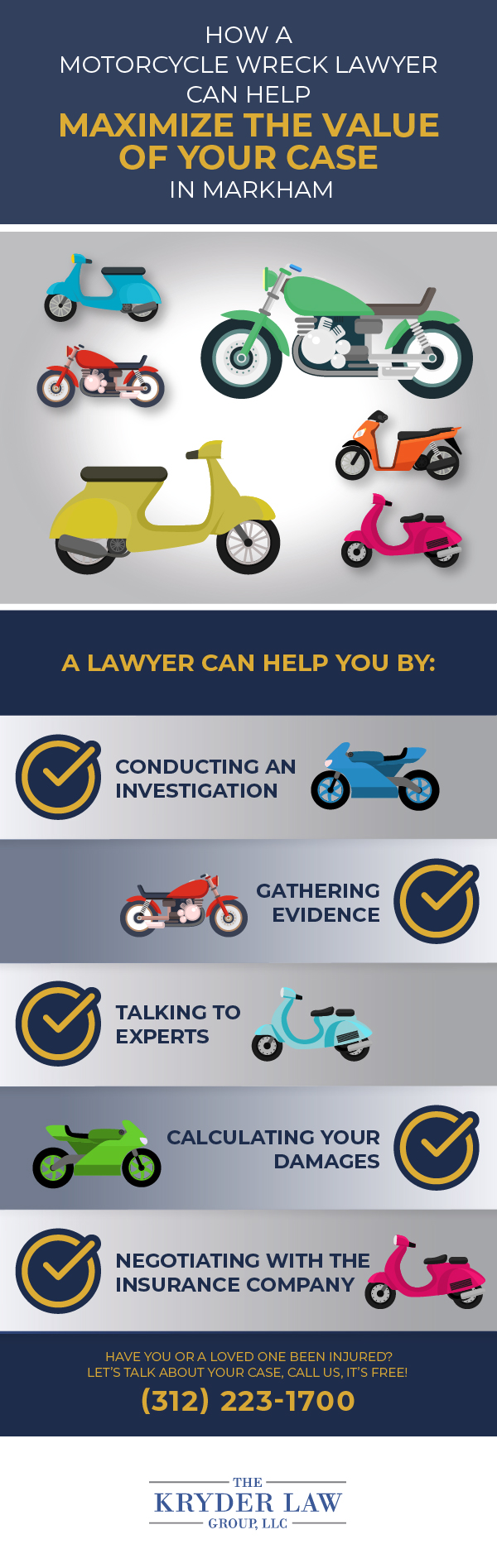 Infografía de los beneficios de contratar a un abogado especializado en accidentes de motocicleta en Markham