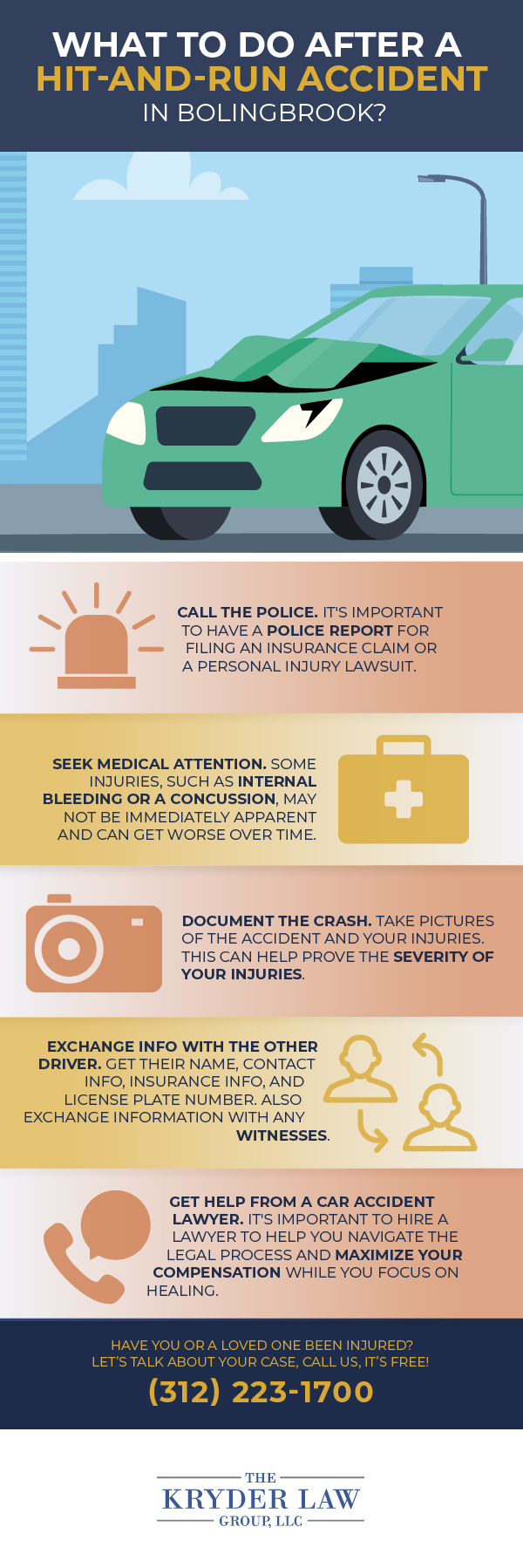 Infografía de los beneficios de contratar a un abogado especializado en accidentes de atropello y fuga en Bolingbrook