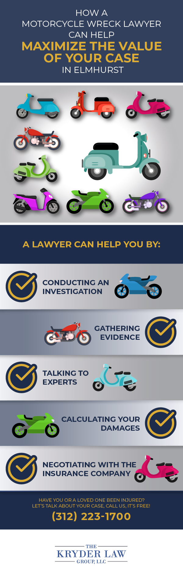 Cómo un abogado de accidentes de motocicleta puede ayudar a maximizar el valor de su caso en Elmhurst Infografía