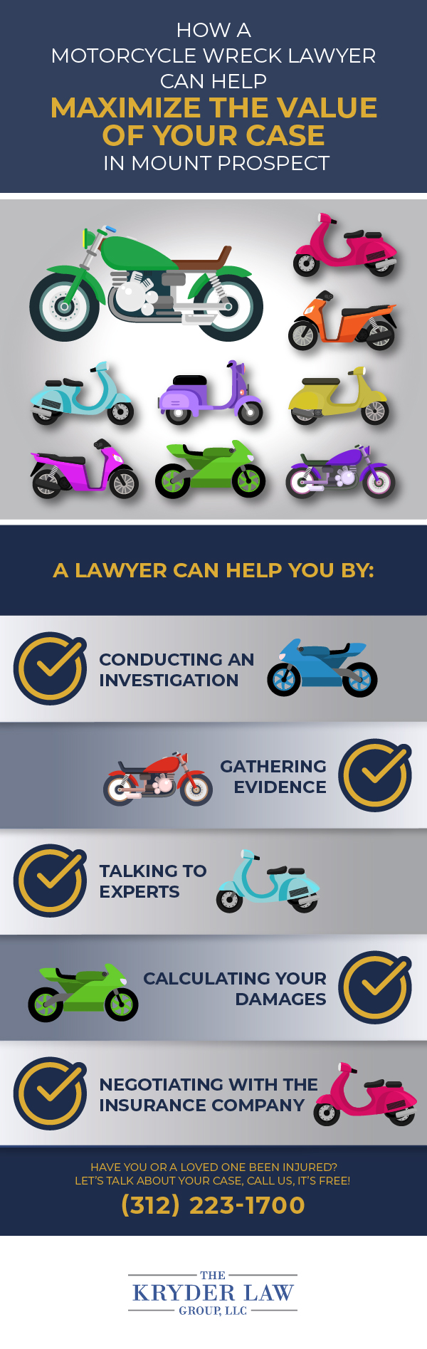 Cómo un abogado de accidentes de motocicleta puede ayudar a maximizar el valor de su caso en Mount Prospect Infografía