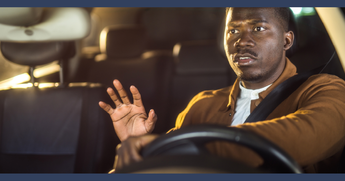 Driver looking worried mid accident
