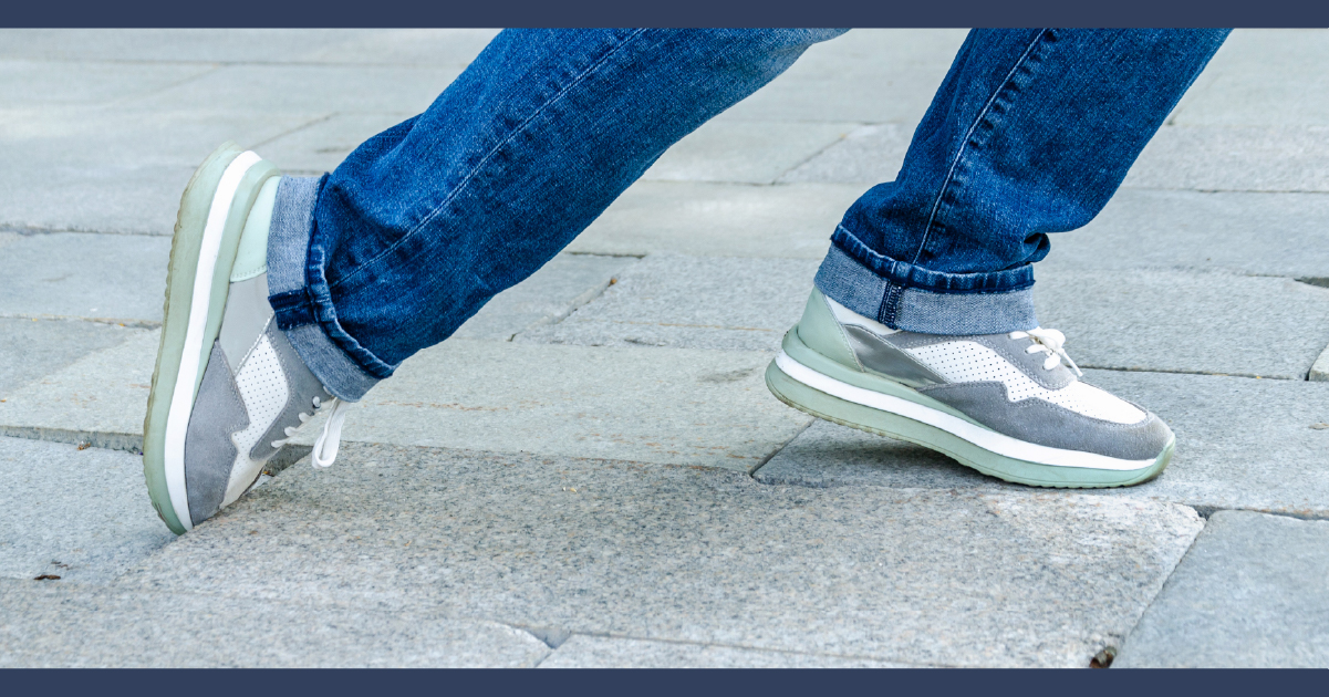 Person tripping over after catching foot in gap in floor