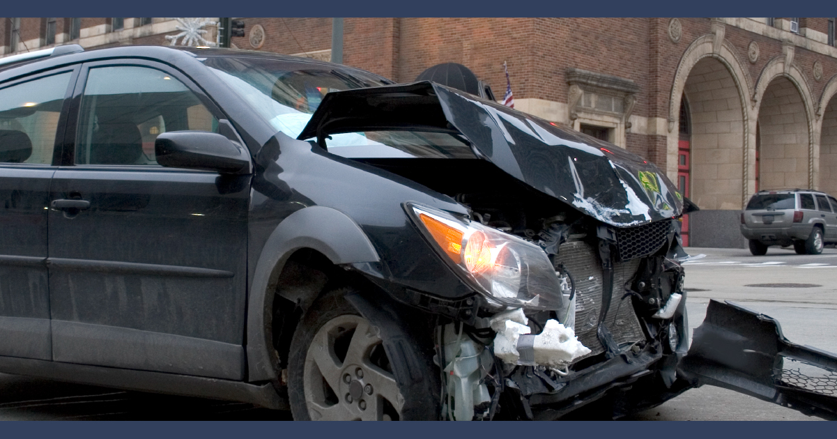 Crushed front of car
