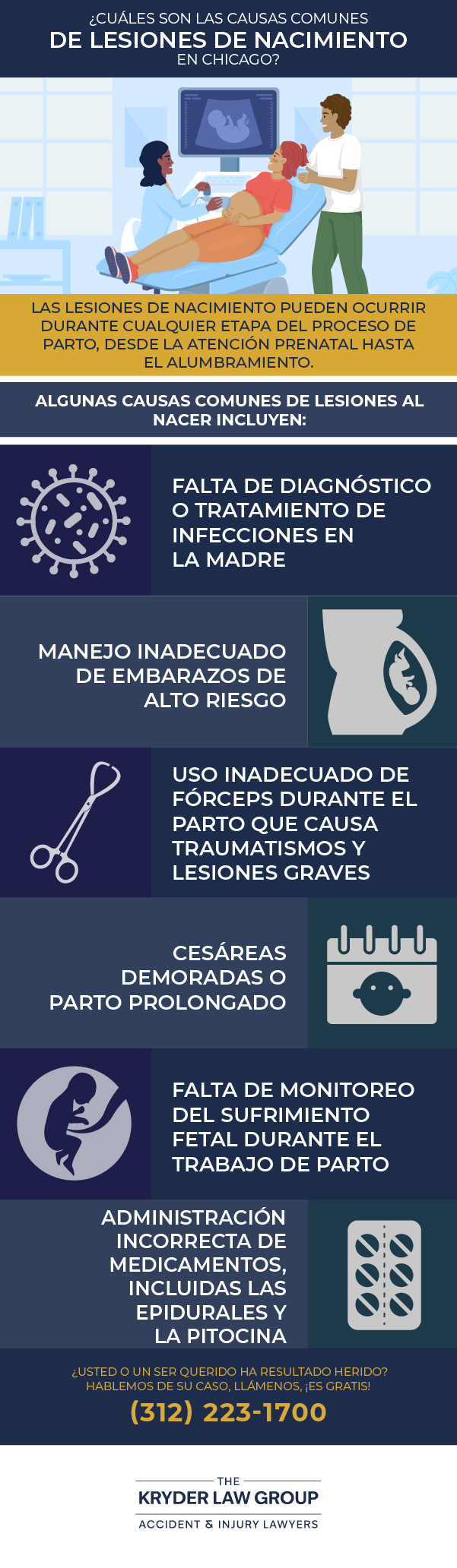 ¿Cuáles son las causas más comunes de lesiones durante el parto en Chicago?
